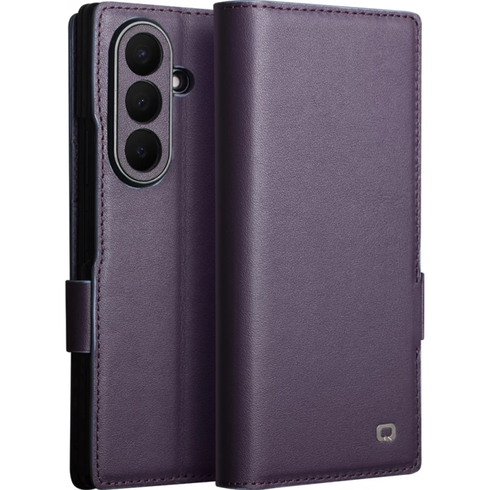 Coque Samsung Galaxy Z Fold8 Ultra - Flip Qialino Full grain Wallet cuir véritable mat avec fermeture magnétique - Violet