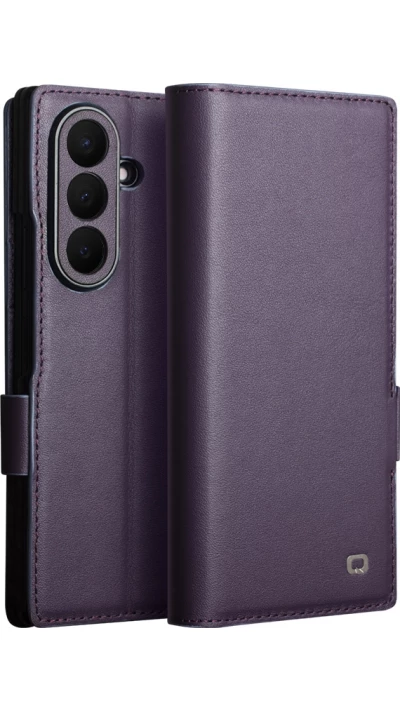 Coque Samsung Galaxy Z Fold8 Ultra - Flip Qialino Full grain Wallet cuir véritable mat avec fermeture magnétique - Violet