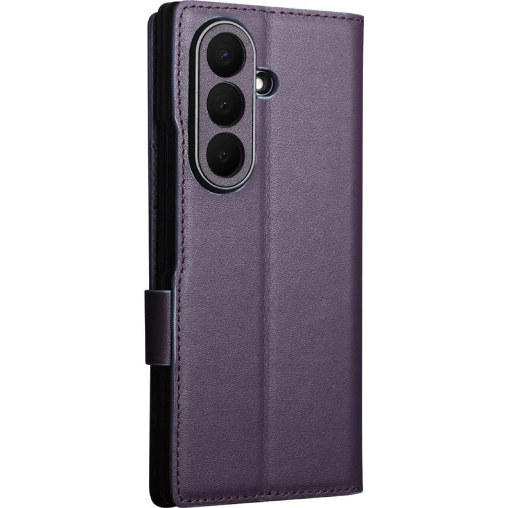 Coque Samsung Galaxy Z Fold8 Ultra - Flip Qialino Full grain Wallet cuir véritable mat avec fermeture magnétique - Violet