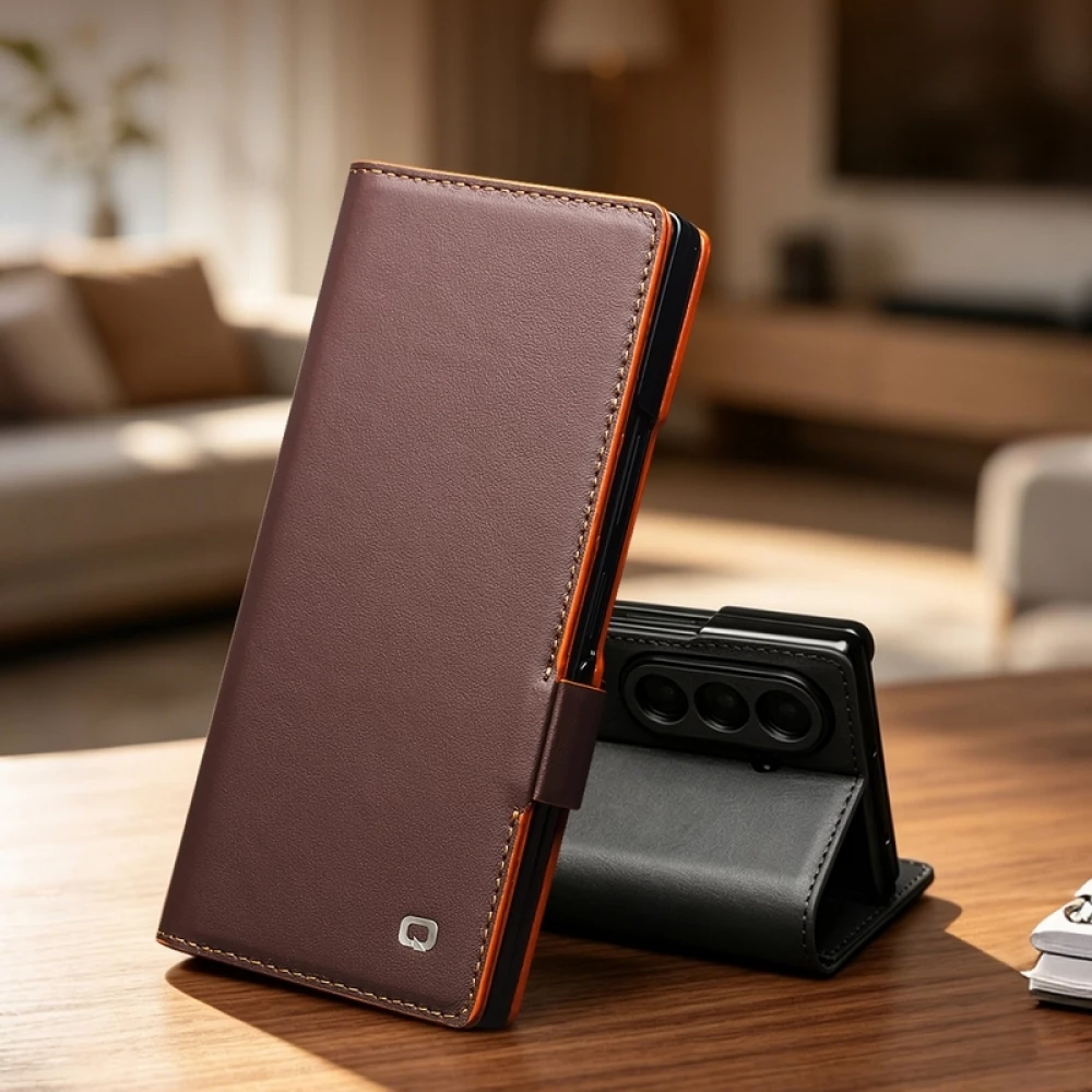 Coque Samsung Galaxy Z Fold8 Ultra - Flip Qialino Full grain Wallet cuir véritable mat avec fermeture magnétique - Violet