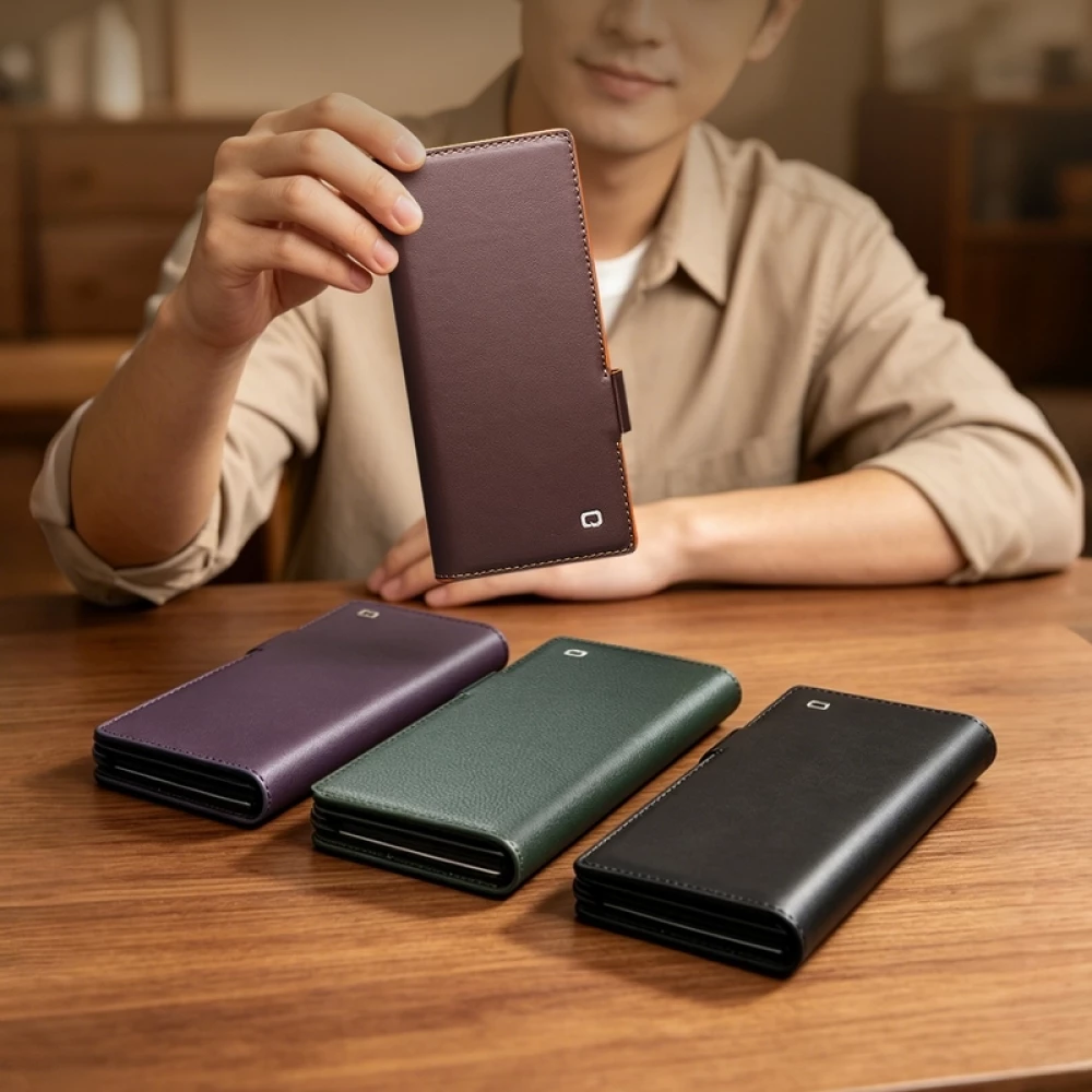 Coque Samsung Galaxy Z Fold8 Ultra - Flip Qialino Full grain Wallet cuir véritable mat avec fermeture magnétique - Violet