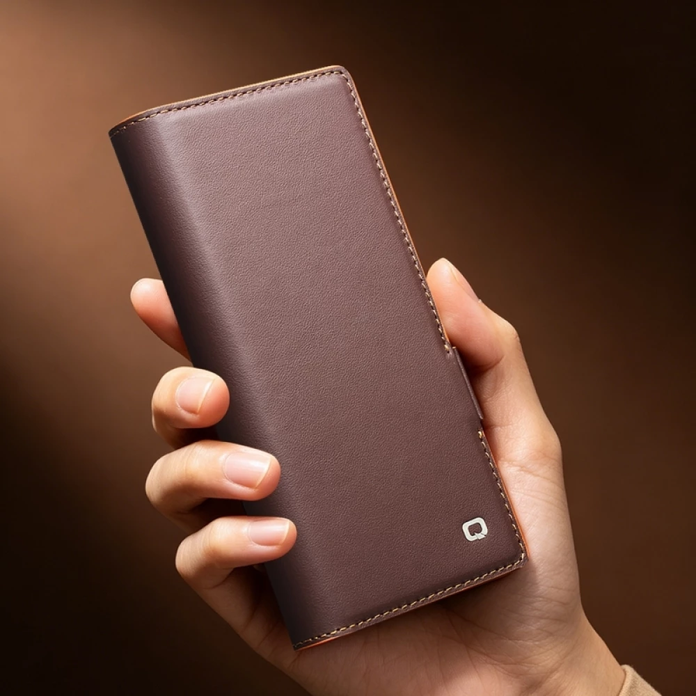 Coque Samsung Galaxy Z Fold8 Ultra - Flip Qialino Full grain Wallet cuir véritable mat avec fermeture magnétique - Violet