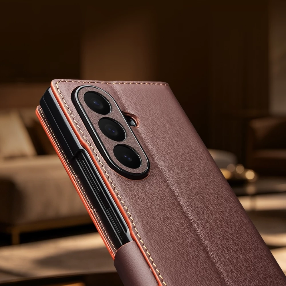 Coque Samsung Galaxy Z Fold8 Ultra - Flip Qialino Full grain Wallet cuir véritable mat avec fermeture magnétique - Violet