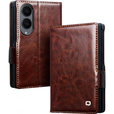 Coque Samsung Galaxy Z Fold8 Wide - Flip Qialino classique cuir v&eacute;ritable avec fermeture magn&eacute;tique - Brun