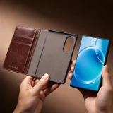 Galaxy Z Fold8 Wide Case H&uuml;lle - Qialino Klapph&uuml;lle Echtleder Magnetverschluss klassisch - Braun