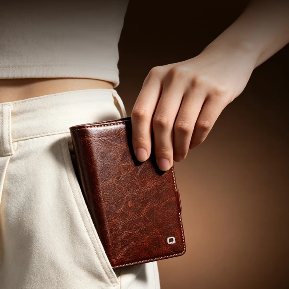 Galaxy Z Fold8 Wide Case H&uuml;lle - Qialino Klapph&uuml;lle Echtleder Magnetverschluss klassisch - Braun