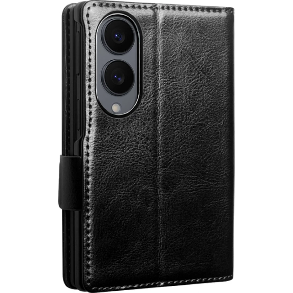 Galaxy Z Fold8 Wide Case H&uuml;lle - Qialino Klapph&uuml;lle Echtleder Magnetverschluss klassisch - Schwarz