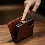 Galaxy Z Fold8 Wide Case H&uuml;lle - Qialino Klapph&uuml;lle Echtleder Magnetverschluss klassisch - Schwarz