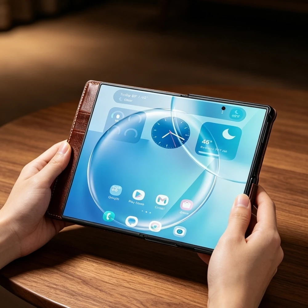 Galaxy Z Fold8 Wide Case H&uuml;lle - Qialino Klapph&uuml;lle Echtleder Magnetverschluss klassisch - Schwarz