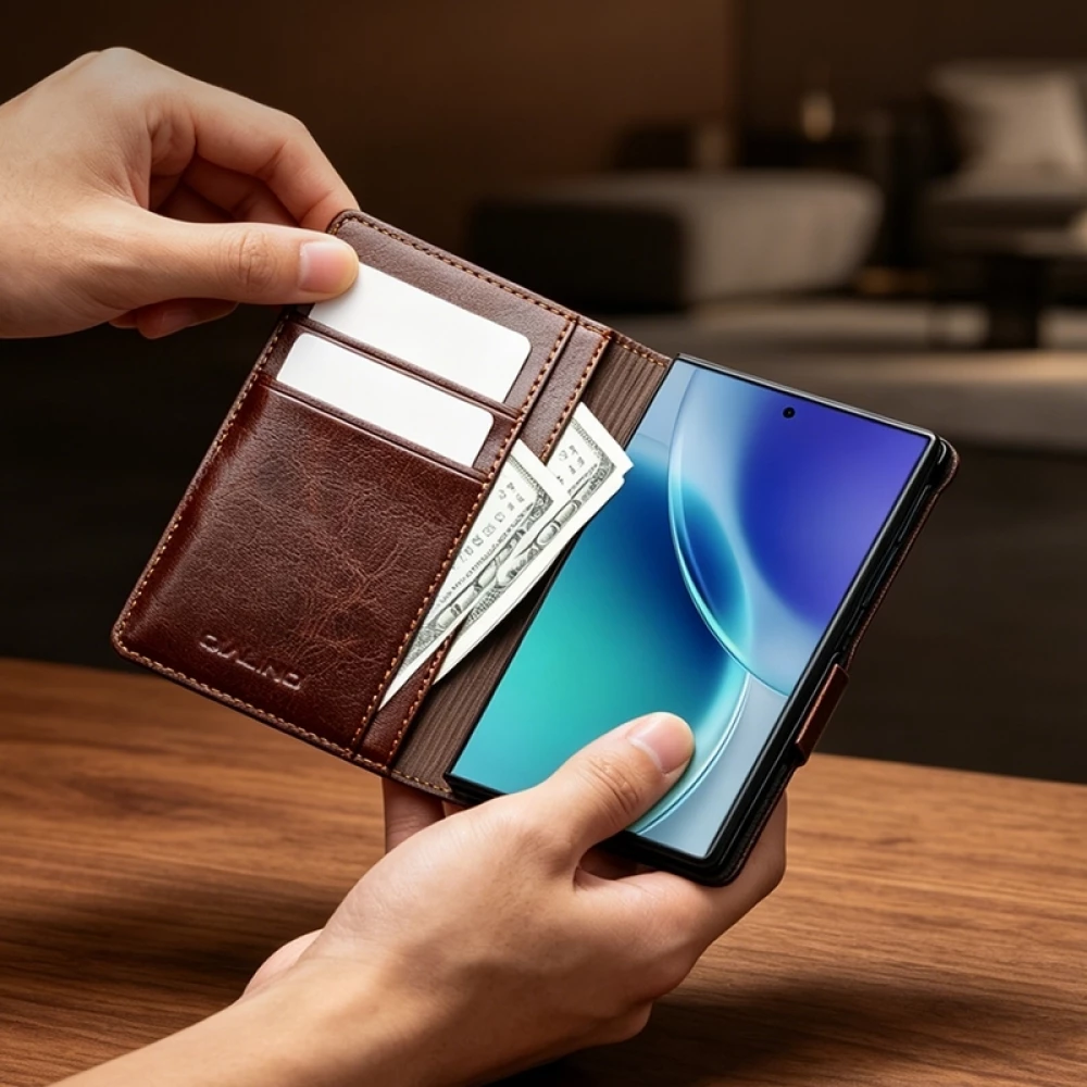 Galaxy Z Fold8 Wide Case H&uuml;lle - Qialino Klapph&uuml;lle Echtleder Magnetverschluss klassisch - Schwarz