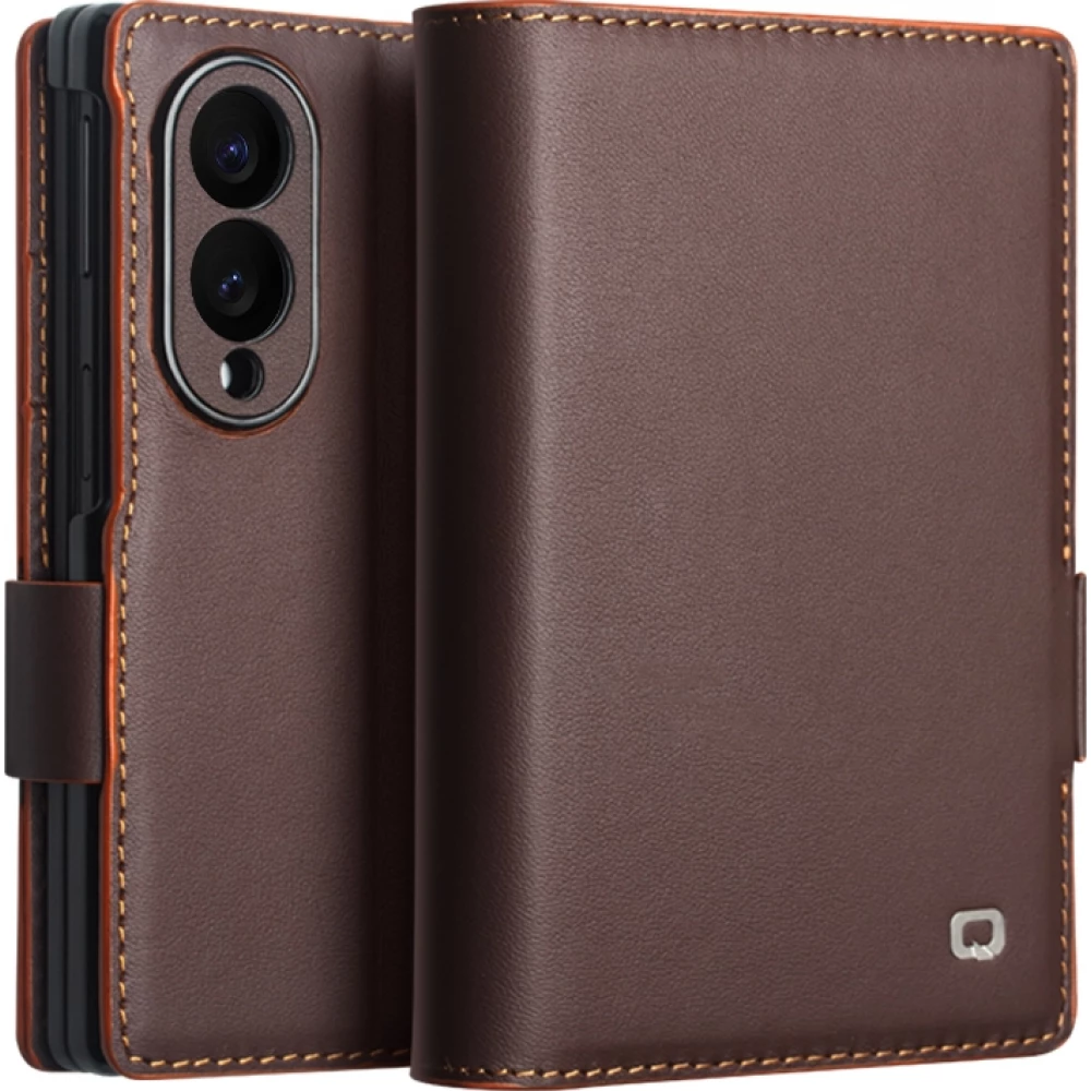 Galaxy Z Fold8 Wide Case H&uuml;lle - Flip Qialino Full Grain Wallet Echtleder matt mit Magnetverschluss - Braun