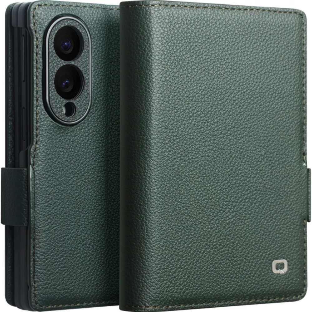 Coque Samsung Galaxy Z Fold8 Wide - Flip Qialino Full grain Wallet cuir v&eacute;ritable mat avec fermeture magn&eacute;tique - Cyan