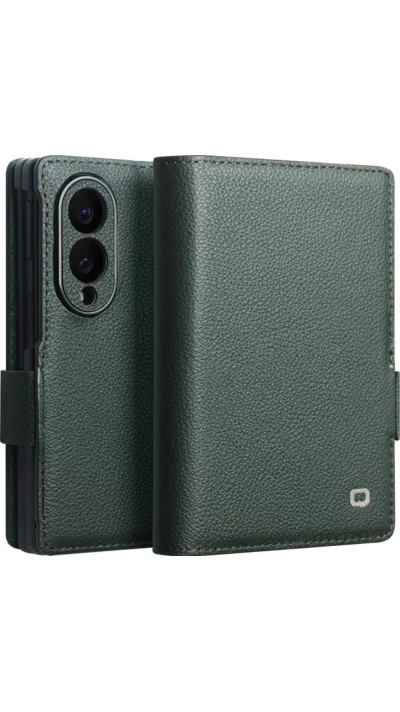 Coque Samsung Galaxy Z Fold8 Wide - Flip Qialino Full grain Wallet cuir v&eacute;ritable mat avec fermeture magn&eacute;tique - Cyan