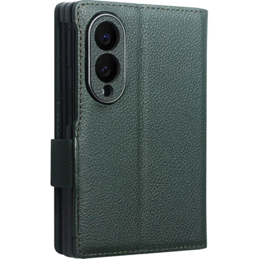Coque Samsung Galaxy Z Fold8 Wide - Flip Qialino Full grain Wallet cuir v&eacute;ritable mat avec fermeture magn&eacute;tique - Cyan