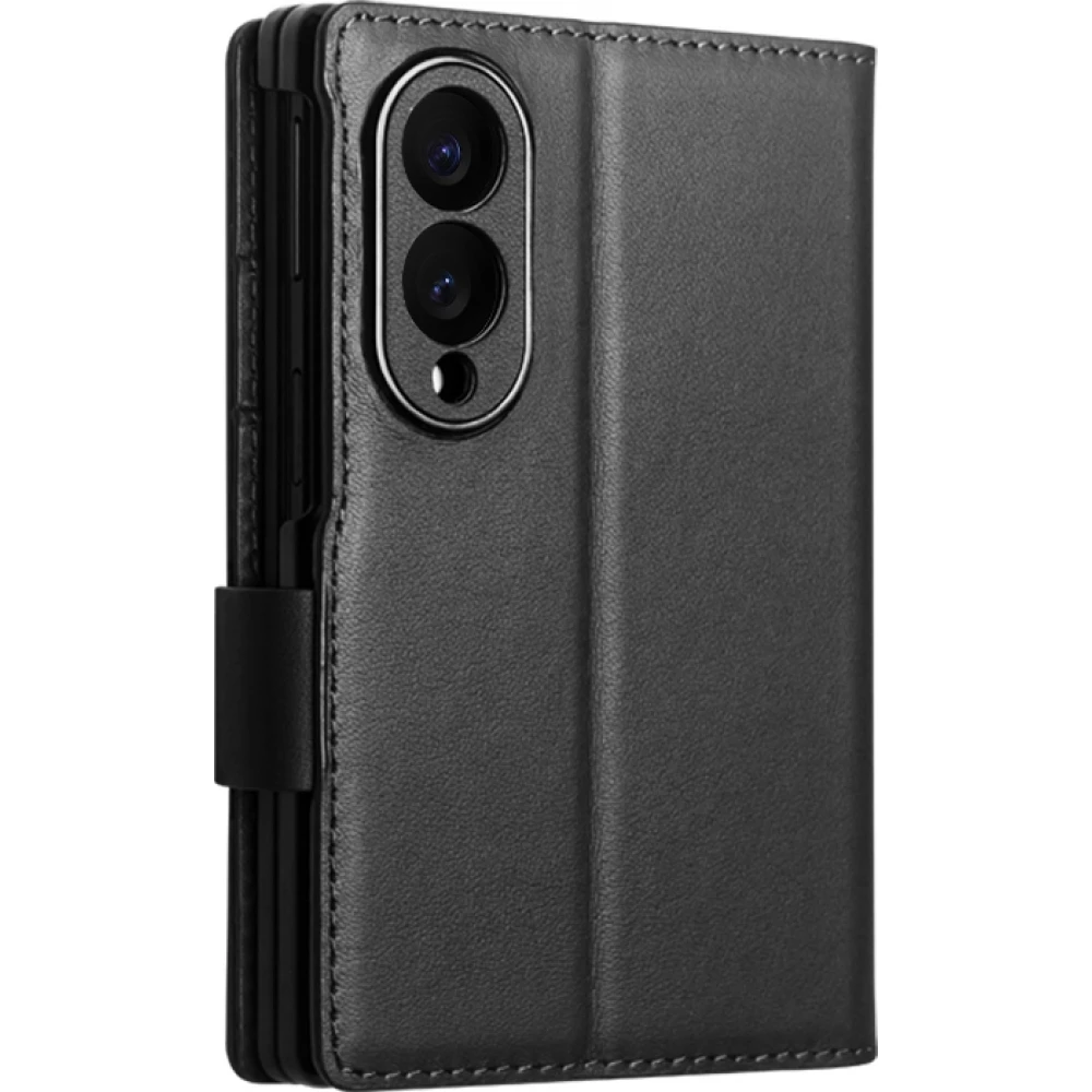 Coque Samsung Galaxy Z Fold8 Wide - Flip Qialino Full grain Wallet cuir v&eacute;ritable mat avec fermeture magn&eacute;tique - Noir