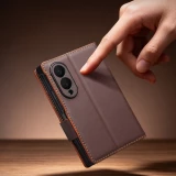 Coque Samsung Galaxy Z Fold8 Wide - Flip Qialino Full grain Wallet cuir v&eacute;ritable mat avec fermeture magn&eacute;tique - Noir