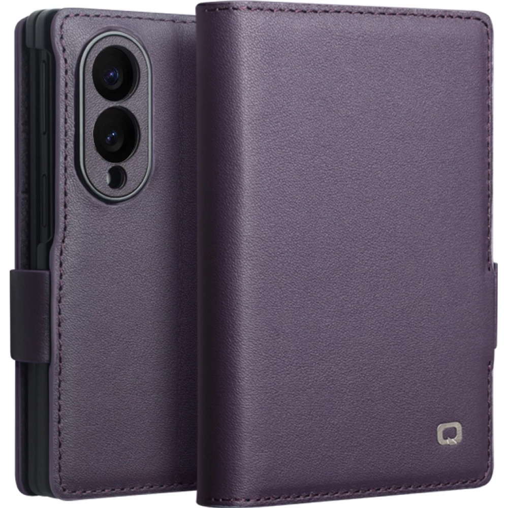 Coque Samsung Galaxy Z Fold8 Wide - Flip Qialino Full grain Wallet cuir v&eacute;ritable mat avec fermeture magn&eacute;tique - Violet
