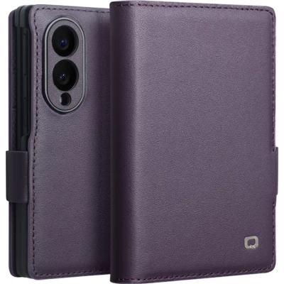 Coque Samsung Galaxy Z Fold8 Wide - Flip Qialino Full grain Wallet cuir v&eacute;ritable mat avec fermeture magn&eacute;tique - Violet