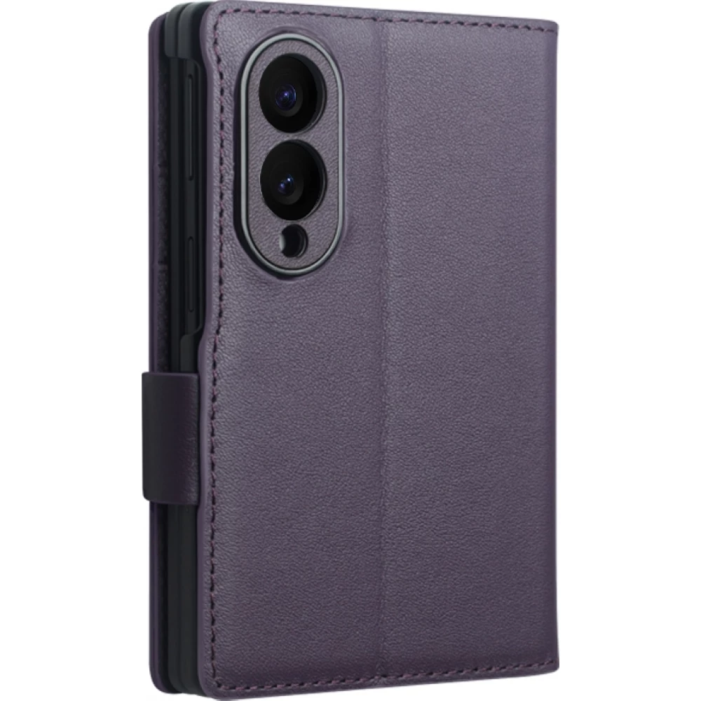 Coque Samsung Galaxy Z Fold8 Wide - Flip Qialino Full grain Wallet cuir v&eacute;ritable mat avec fermeture magn&eacute;tique - Violet