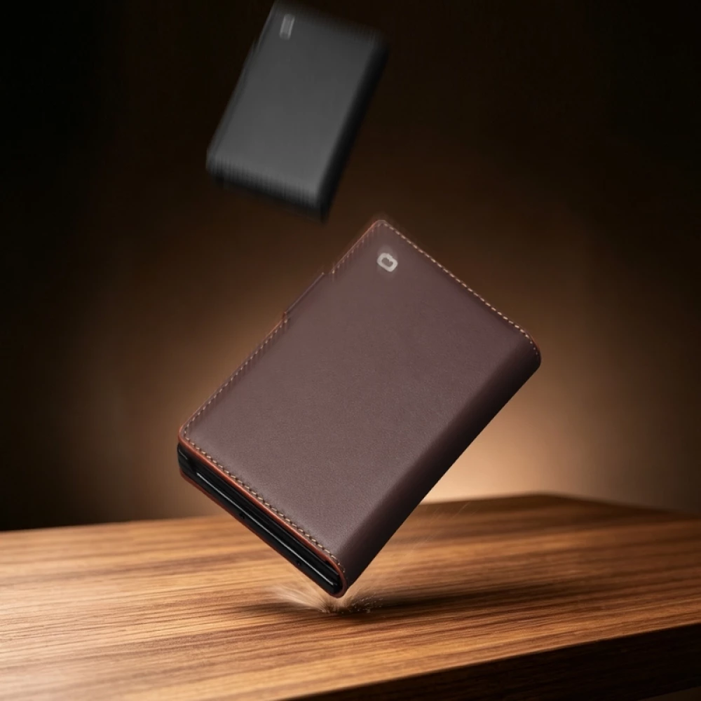 Coque Samsung Galaxy Z Fold8 Wide - Flip Qialino Full grain Wallet cuir v&eacute;ritable mat avec fermeture magn&eacute;tique - Violet