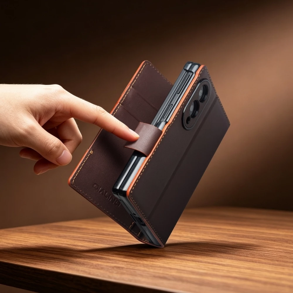 Coque Samsung Galaxy Z Fold8 Wide - Flip Qialino Full grain Wallet cuir v&eacute;ritable mat avec fermeture magn&eacute;tique - Violet