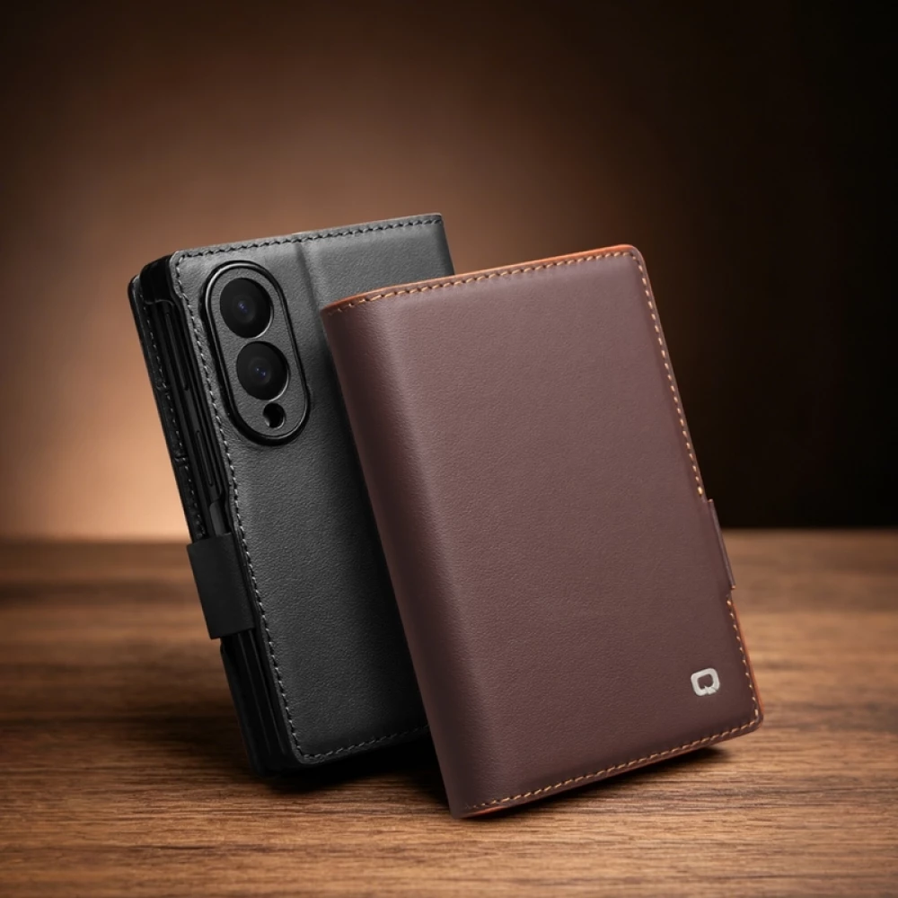Coque Samsung Galaxy Z Fold8 Wide - Flip Qialino Full grain Wallet cuir v&eacute;ritable mat avec fermeture magn&eacute;tique - Violet