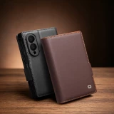 Coque Samsung Galaxy Z Fold8 Wide - Flip Qialino Full grain Wallet cuir v&eacute;ritable mat avec fermeture magn&eacute;tique - Violet