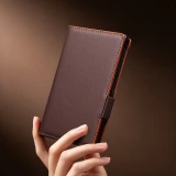 Coque Samsung Galaxy Z Fold8 Wide - Flip Qialino Full grain Wallet cuir v&eacute;ritable mat avec fermeture magn&eacute;tique - Violet