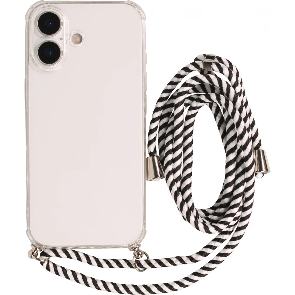 Hülle iPhone 17 - Gummi transparent mit Seil - Weiss / Schwarz