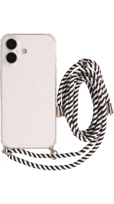 Coque iPhone 17 - Gel transparent avec lacet - Blanc / noir