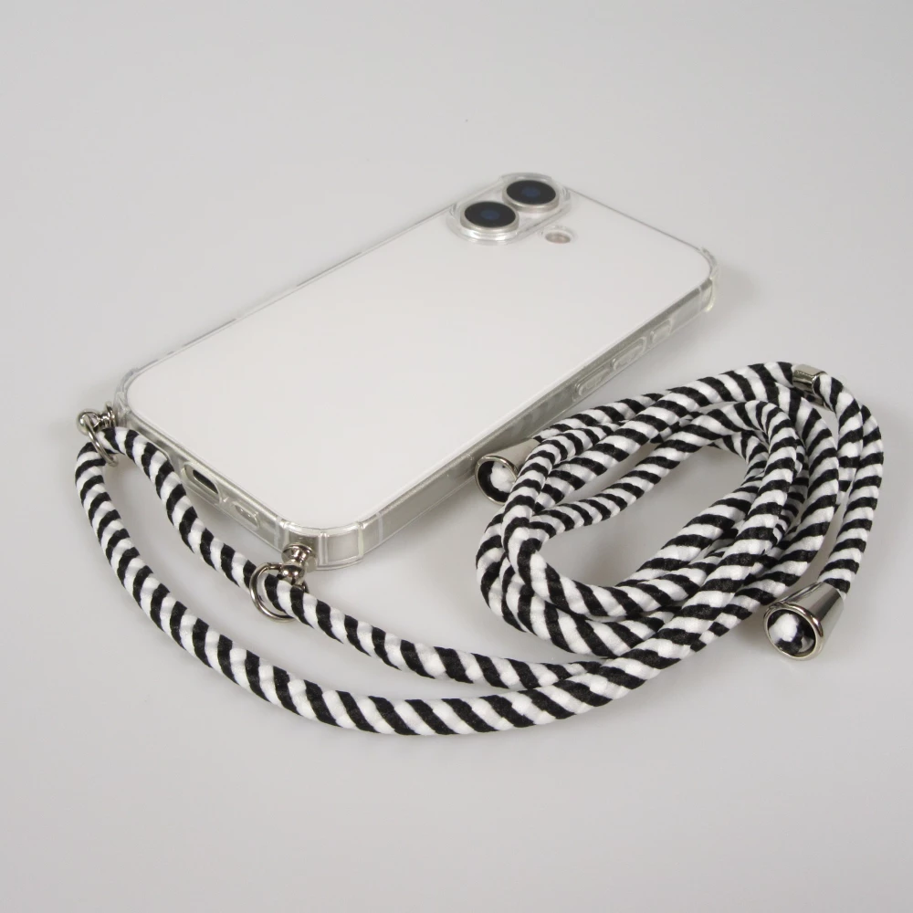Hülle iPhone 17 - Gummi transparent mit Seil - Weiss / Schwarz