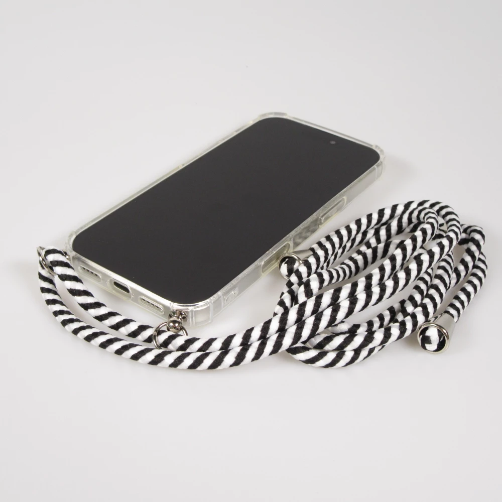 Hülle iPhone 17 - Gummi transparent mit Seil - Weiss / Schwarz