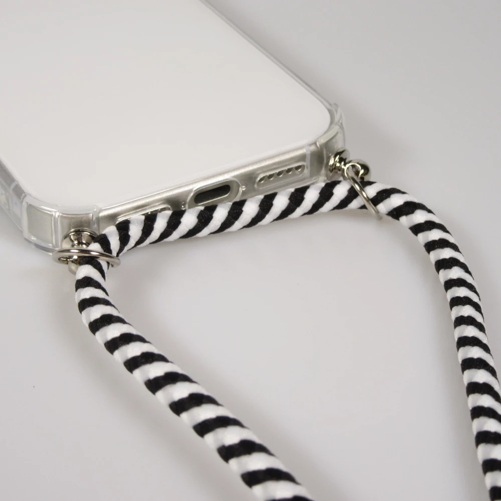 Hülle iPhone 17 - Gummi transparent mit Seil - Weiss / Schwarz