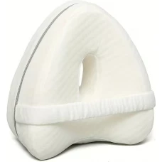 Coussin de jambe ergonomique &agrave; m&eacute;moire de forme avec sangle oreiller de genou pour dormeurs lat&eacute;raux housse lavable - Blanc
