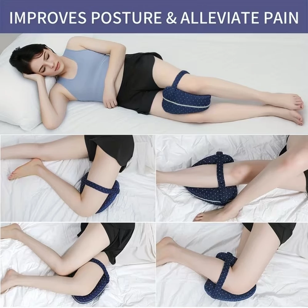 Coussin de jambe ergonomique &agrave; m&eacute;moire de forme avec sangle oreiller de genou pour dormeurs lat&eacute;raux housse lavable - Blanc