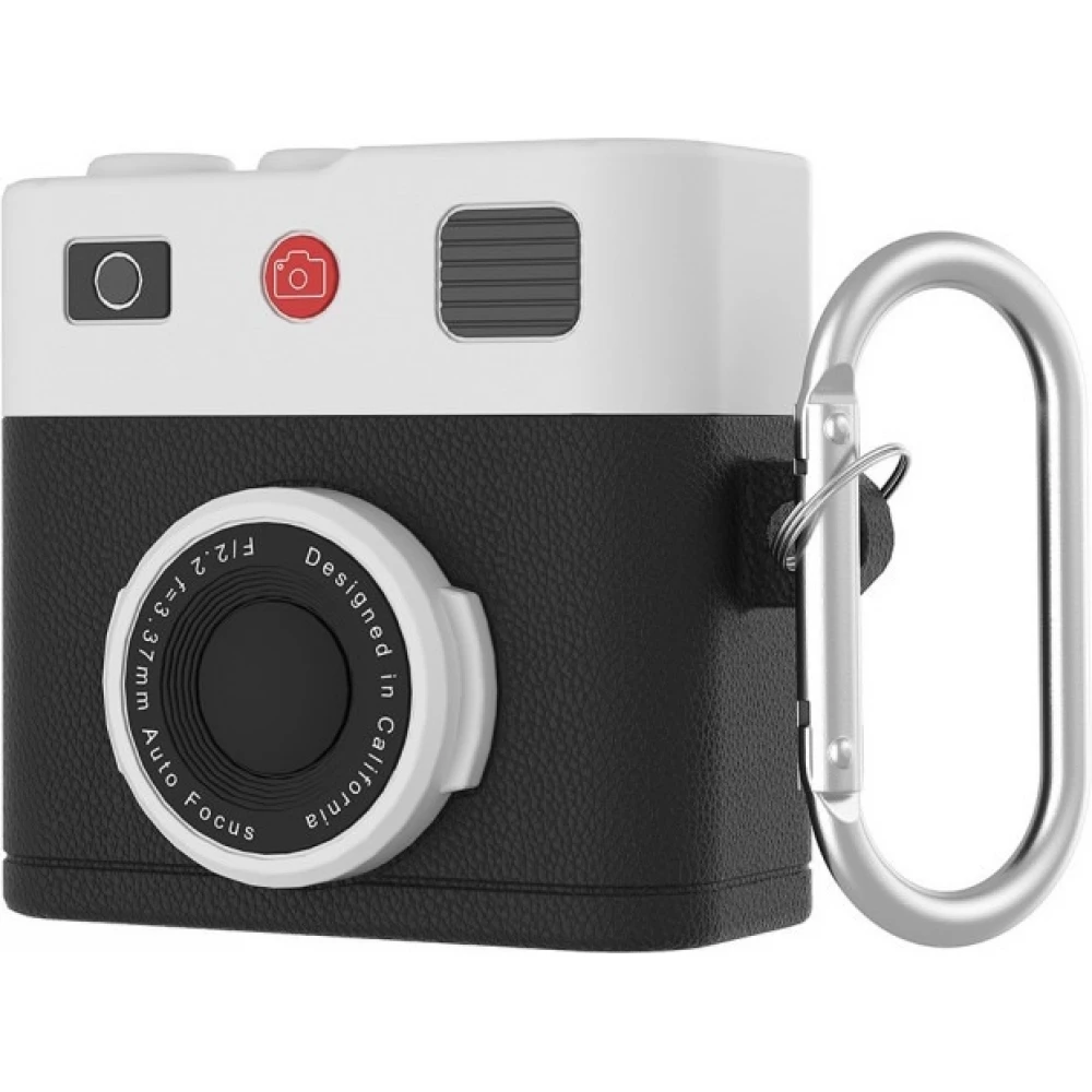 Design appareil photo vintage avec mousqueton en silicone - Noir - AirPods 4