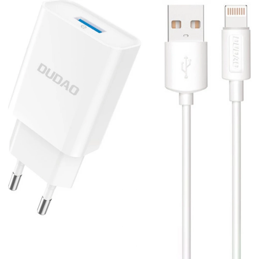 Dudao A4EUL chargeur mural USB-A 2.1A avec c&acirc;ble Lightning pour iPhone et appareils compatibles - Blanc