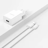 Dudao A4EUL chargeur mural USB-A 2.1A avec c&acirc;ble Lightning pour iPhone et appareils compatibles - Blanc