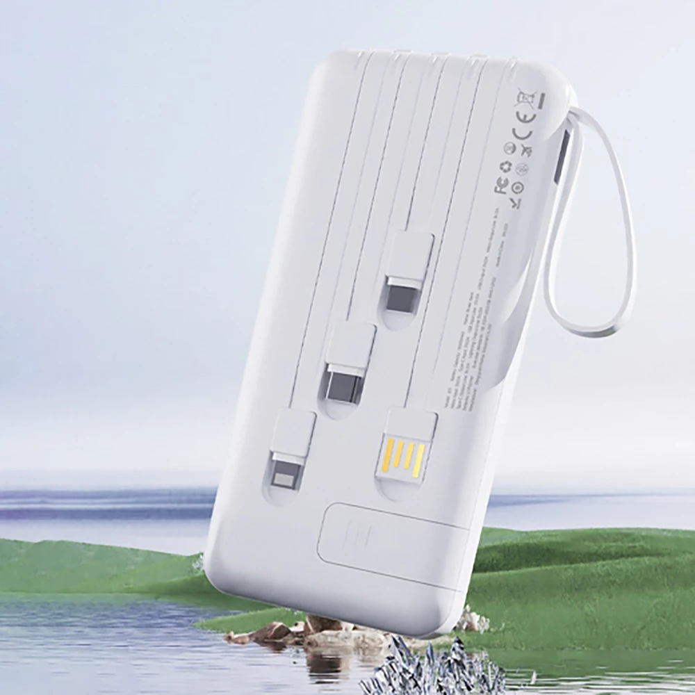 Dudao K11 batterie externe 10000mAh avec câbles intégrés Powerbank portable - Blanc