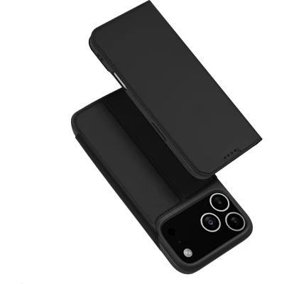 Coque iPhone 17 Pro - Dux Ducis Skin Pro avec rabat et emplacement pour cartes en cuir synth&eacute;tique PU et TPU flexible - Noir