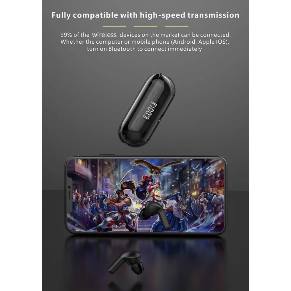 &Eacute;couteurs Bluetooth F80 Q26 Pro TWS avec &eacute;cran LED autonomie longue pour sport et jeu - Blanc