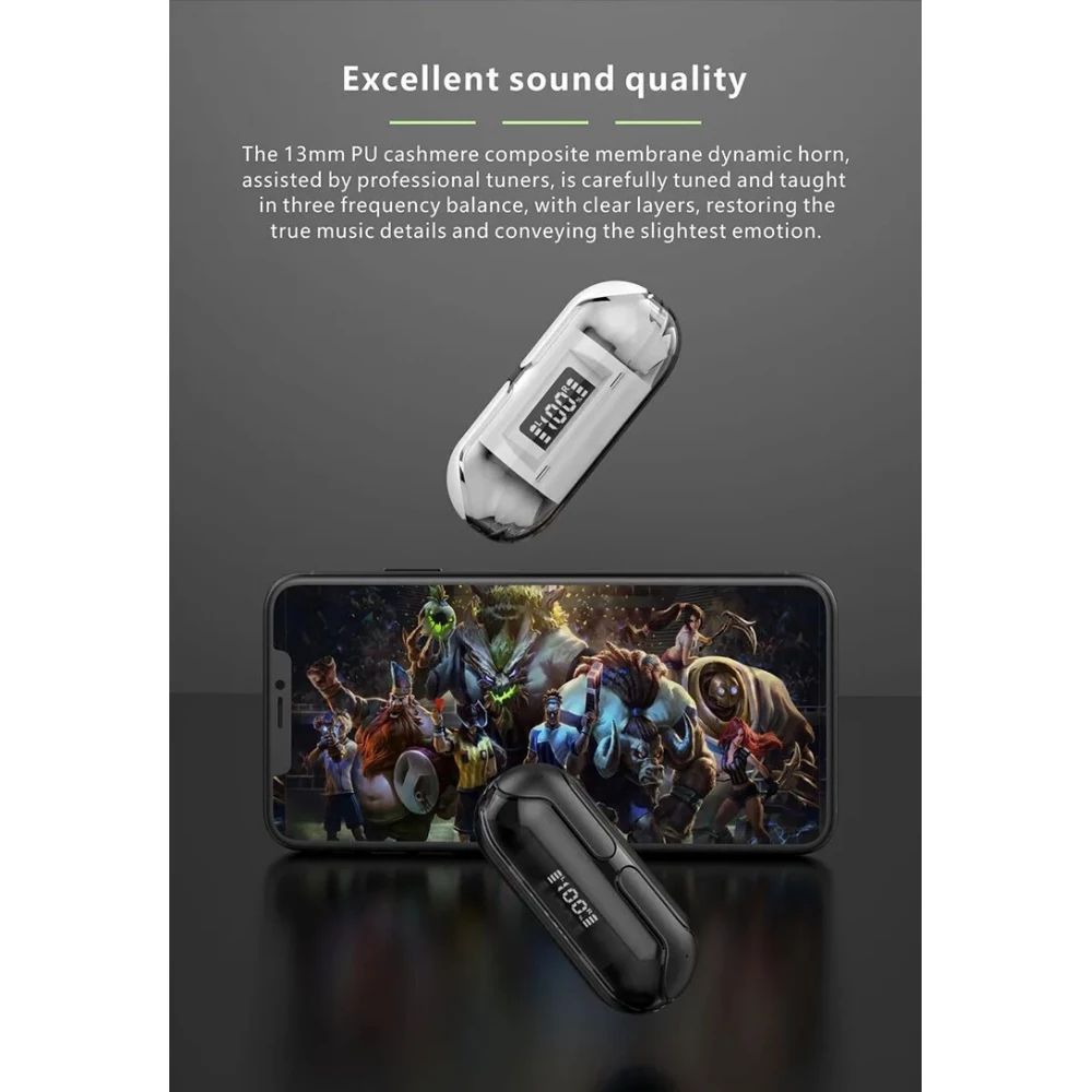 &Eacute;couteurs Bluetooth F80 Q26 Pro TWS avec &eacute;cran LED autonomie longue pour sport et jeu - Vert
