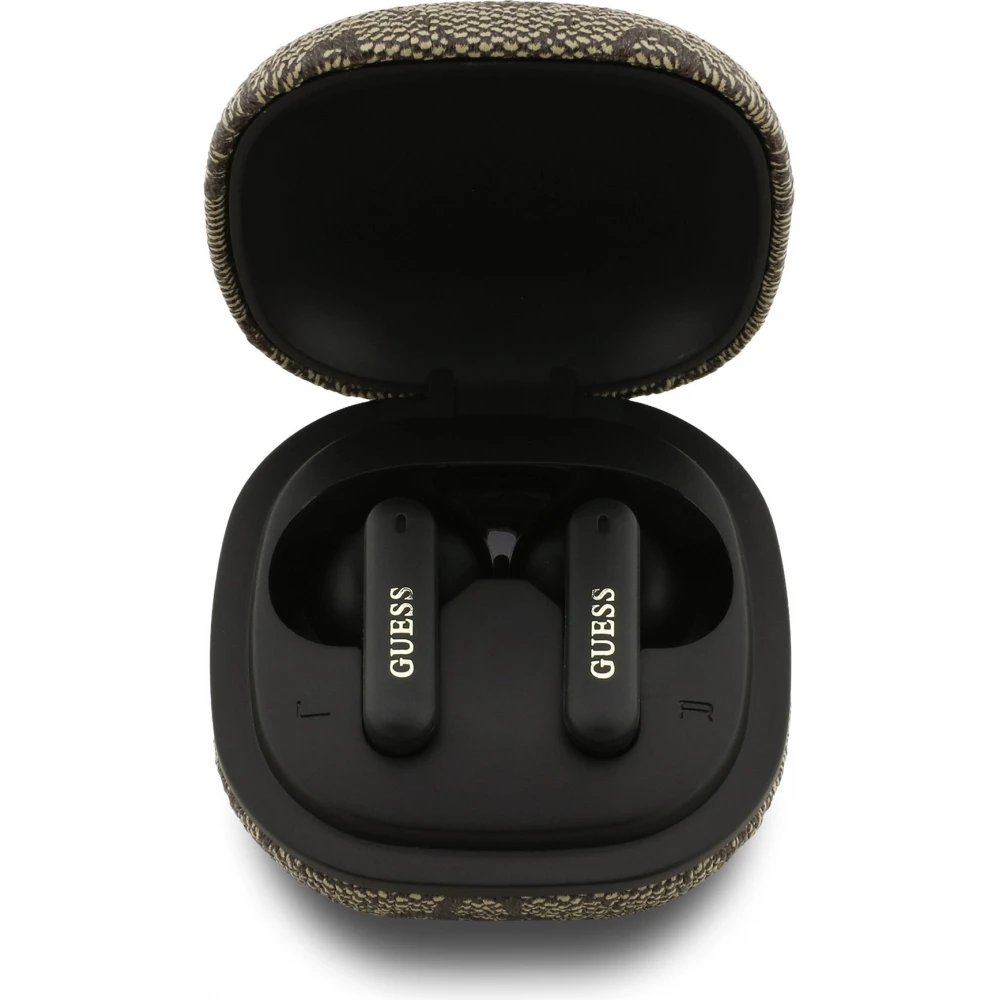 Bluetooth Kopfh&ouml;rer Guess PU 4G Script Logo ENC TWS mit Sprachassistent und 16h Akkulaufzeit - Braun