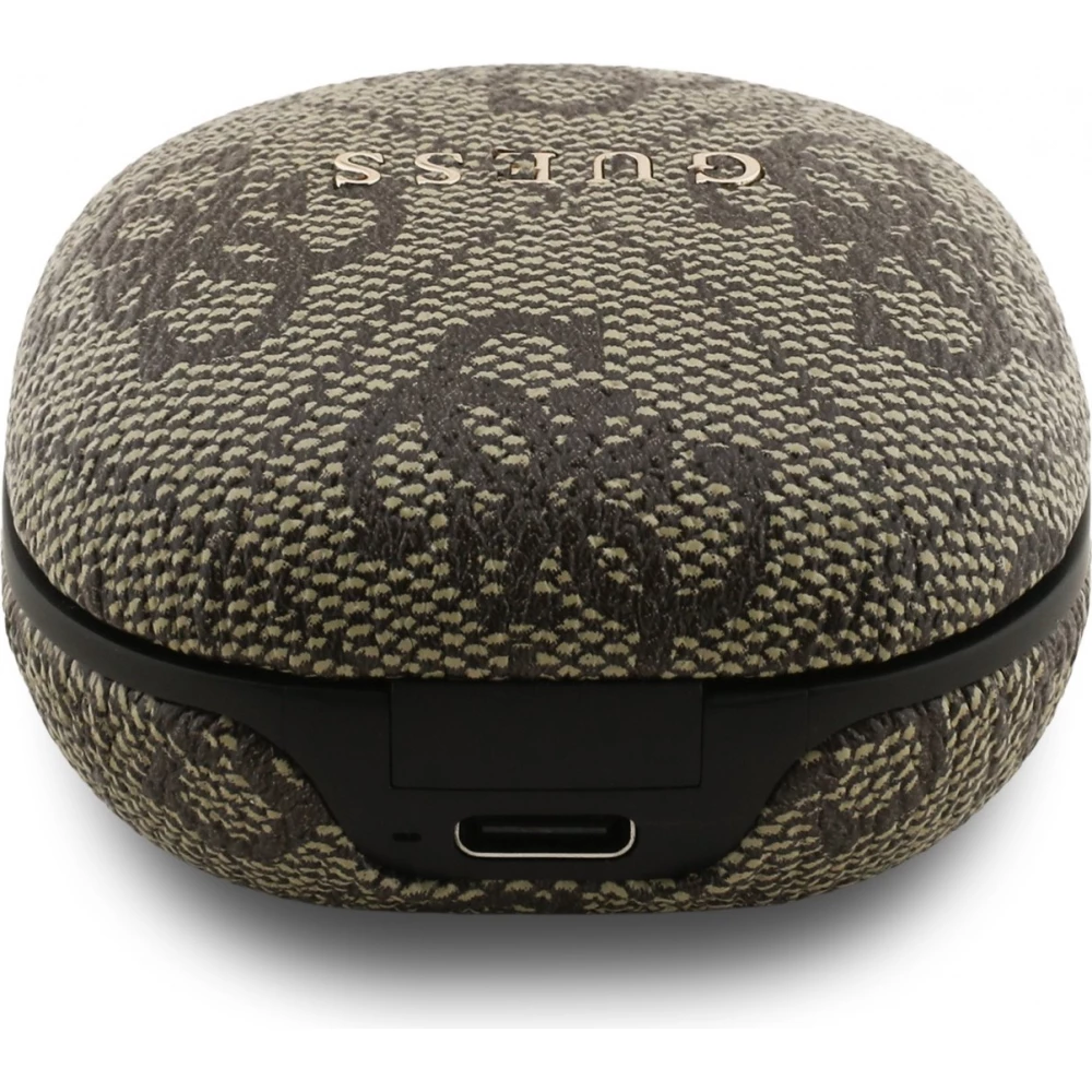 Bluetooth Kopfh&ouml;rer Guess PU 4G Script Logo ENC TWS mit Sprachassistent und 16h Akkulaufzeit - Braun