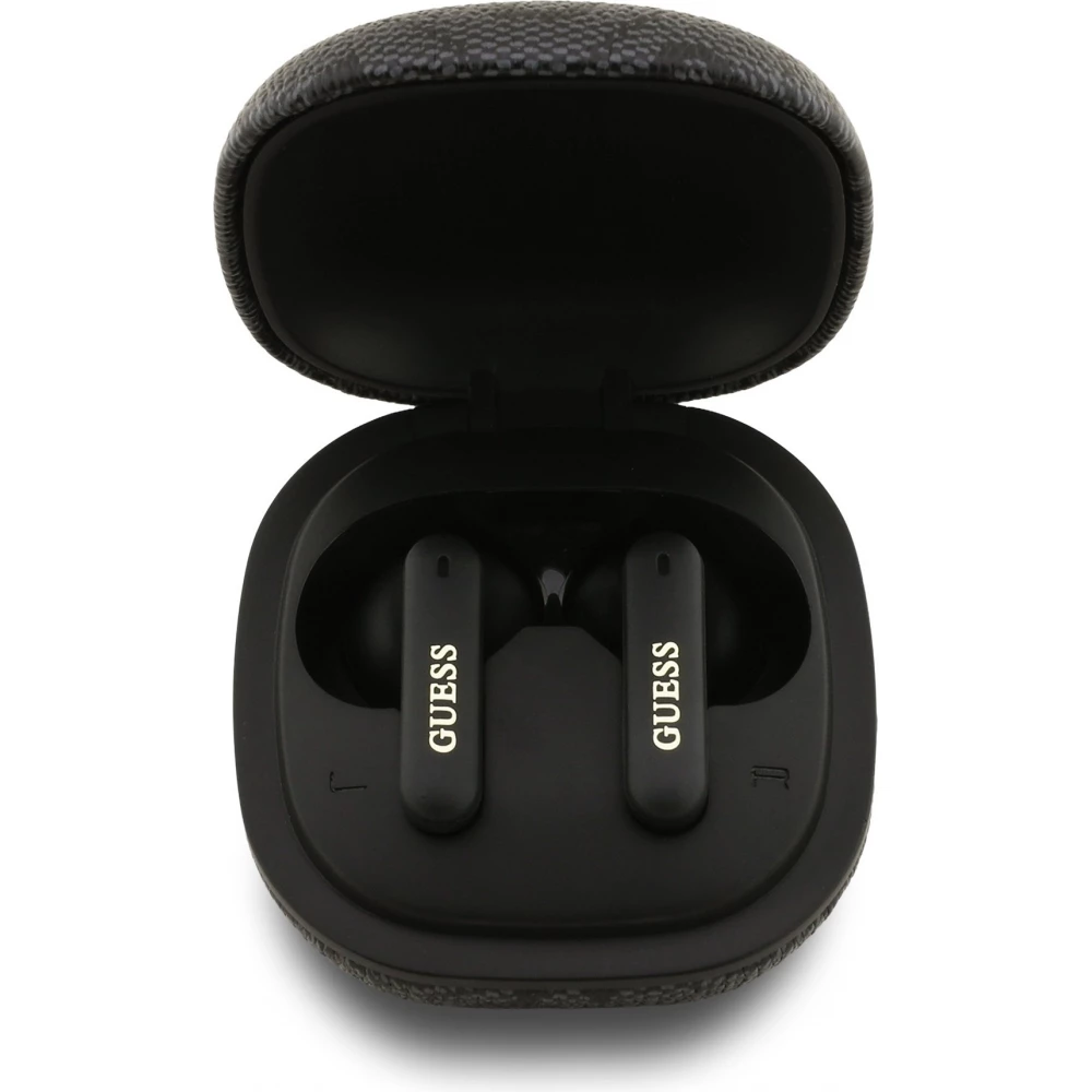&Eacute;couteurs Bluetooth Guess PU 4G Script Logo ENC TWS assistant vocal et autonomie 16h - Noir