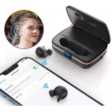 &Eacute;couteurs Bluetooth TWS &eacute;tanches avec panneau solaire et batterie externe 2500mAh BH-T05 - Noir