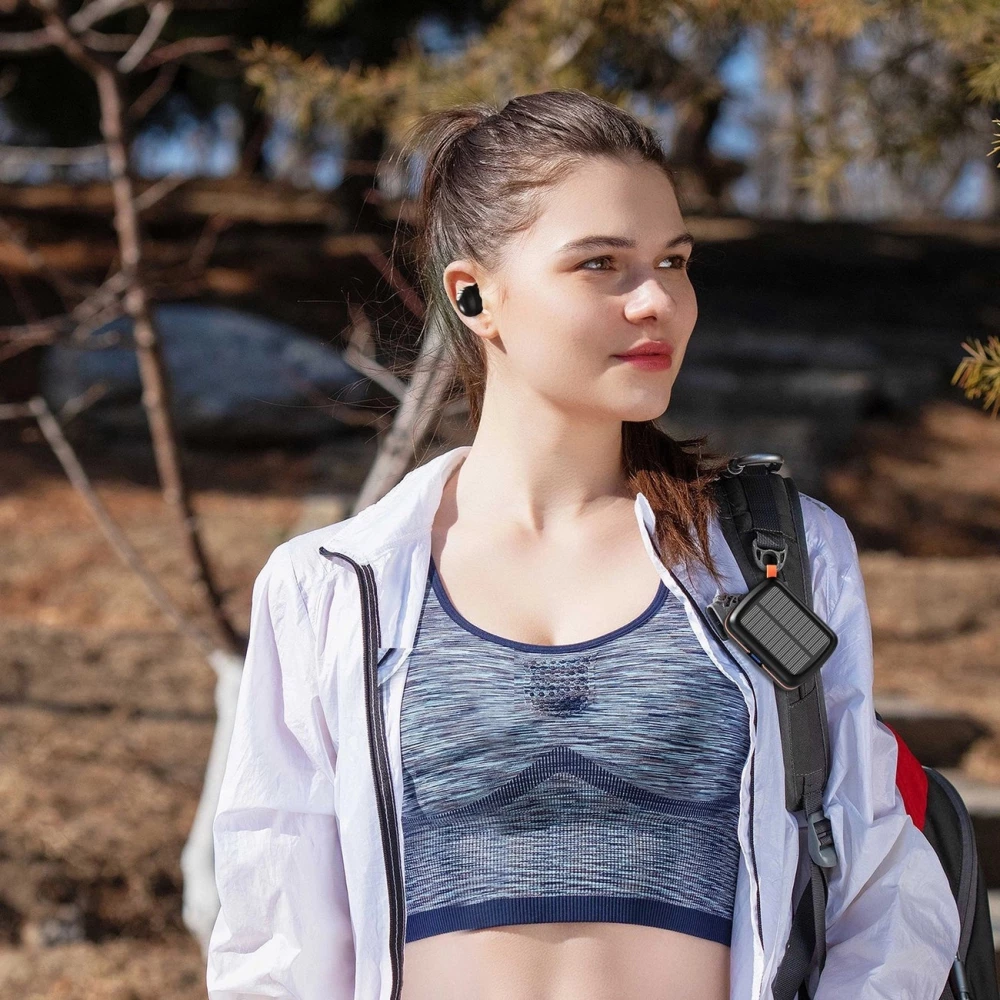 &Eacute;couteurs Bluetooth TWS &eacute;tanches avec panneau solaire et batterie externe 2500mAh BH-T05 - Noir