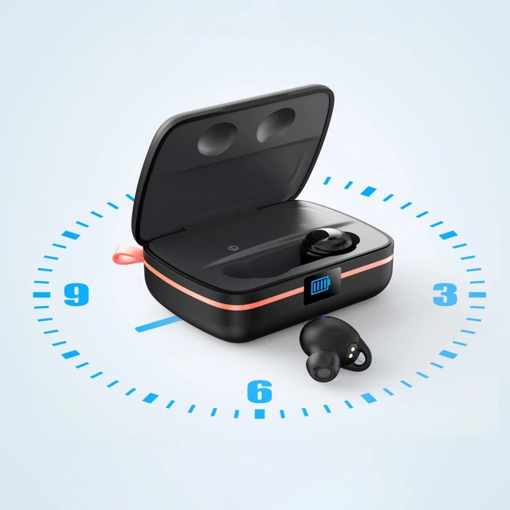 &Eacute;couteurs Bluetooth TWS &eacute;tanches avec panneau solaire et batterie externe 2500mAh BH-T05 - Noir