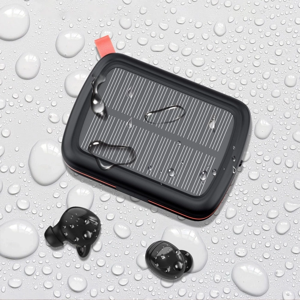 &Eacute;couteurs Bluetooth TWS &eacute;tanches avec panneau solaire et batterie externe 2500mAh BH-T05 - Noir