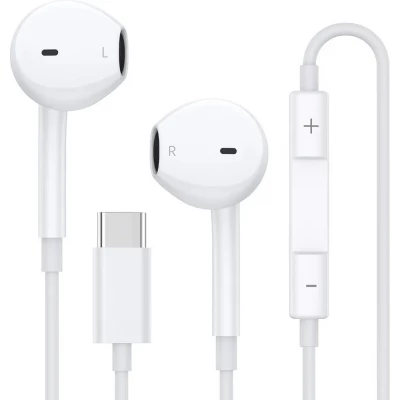 &Eacute;couteurs in-ear USB-C avec microphone int&eacute;gr&eacute; contr&ocirc;le du volume son st&eacute;r&eacute;o Hi-Fi - Blanc